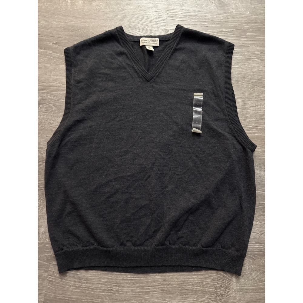 Pronto Uomo Men Dark Charcoal V Neck 100% Extra Fine Merino Wool Sweater Vest 3X
